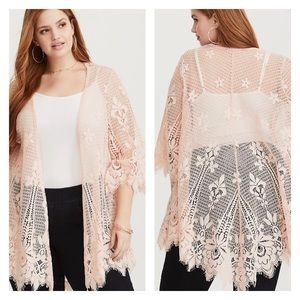 Torrid Pale pink scalloped Lace kimono